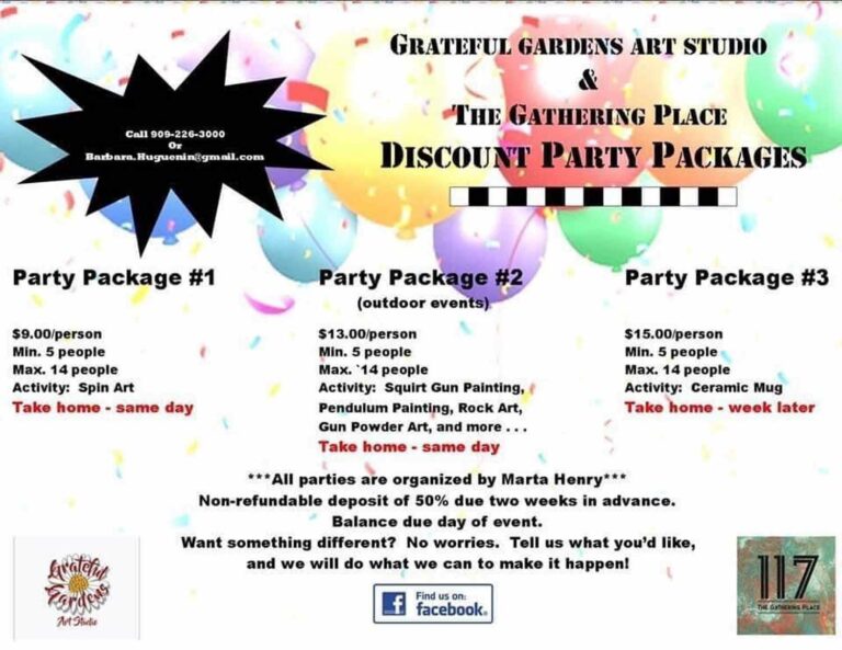 Grateful Gardens and Gathering place discount party packages